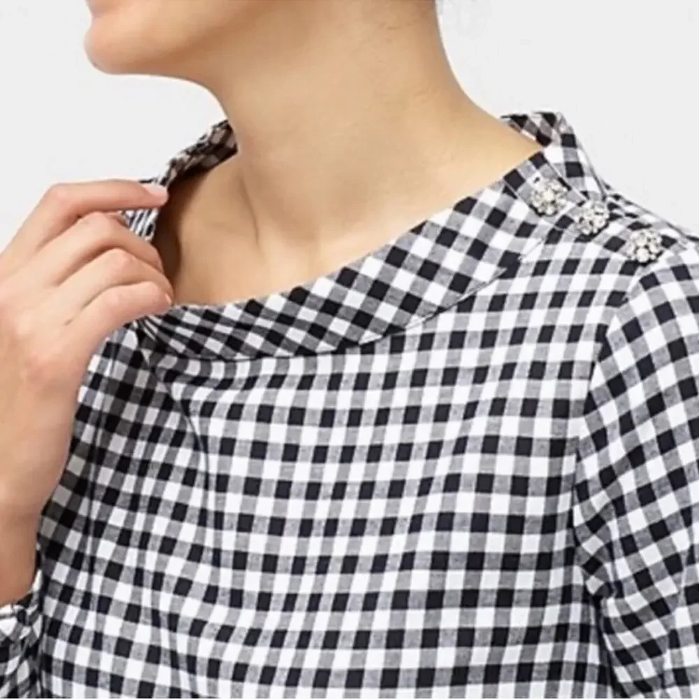 J. Crew A-Line Gingham Plaid Funnel Neck Long Sleeve Flannel Dress Size S